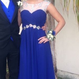 Beautiful blue backless prom dress
